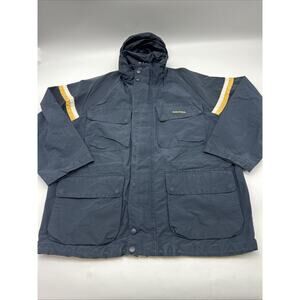 Nautica Jacket Mens L Blue Yellow Cotton Nylon Windbreaker Hooded 90s NX2000